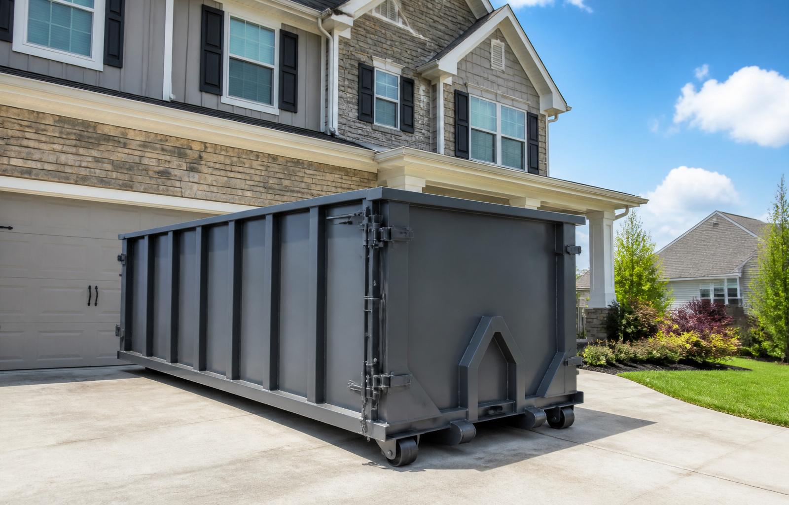Roll-off dumpster in a Columbus driveway